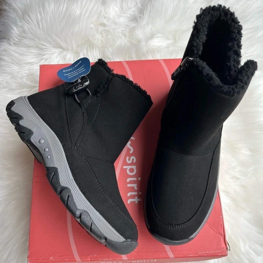 🆕 Easy Spirit Women's Black Ankle Snow Boots Size 6 Water Repellent